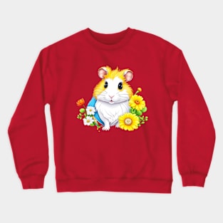 Cute Hamster with colorful flowers Crewneck Sweatshirt